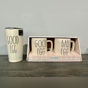 Rae Dunn Good Egg Bad Egg Mug Set with Stainless Tumbler NWT